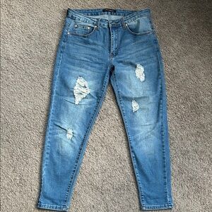 Stylish Distressed Cropped Blue Jeans